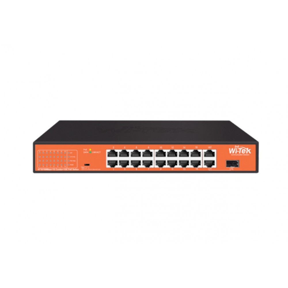 Switch 16FE PoE 150W 250Mts Long range 1GE + 1SFP combo Uplink no administrable WI-PS518GH Switch 16FE PoE 150W 250Mts Long range 1GE + 1SFP combo Uplink no administrable WI-PS518GH