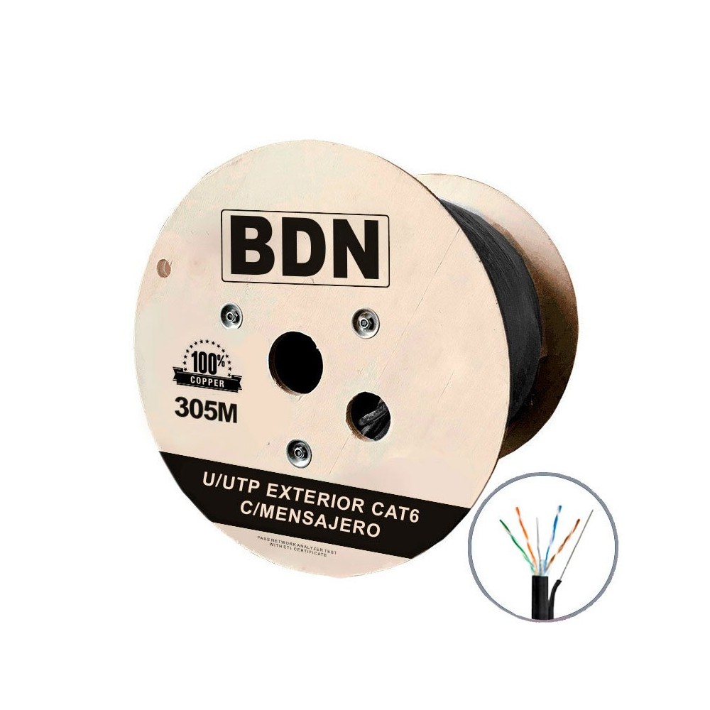 Cable UTP Cat6 Exterior C/Mensajero Unifilar Carrete 305m