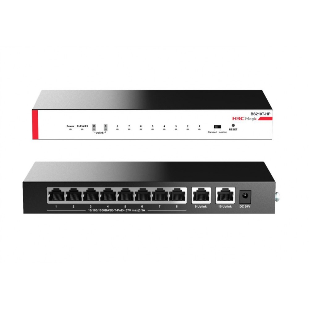 H3C SWITCH SOHO MAGIC 10 GE + Poe 2 UPLINK BS210T-HP-EU H3C SWITCH SOHO MAGIC 10 GE + Poe 2 UPLINK BS210T-HP-EU