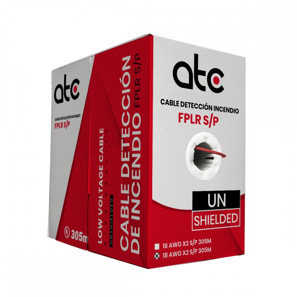 Cable de alarma contra incendio 18 AWG Un-Shield PVC UL FPLR 305m ATC Cable de alarma contra incendio 18 AWG Un-Shield PVC UL FPLR 305m ATC