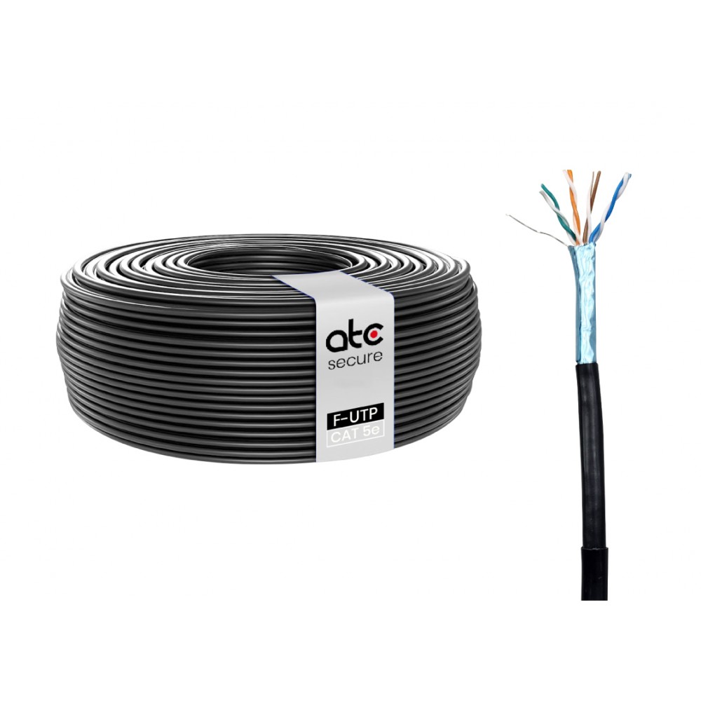 Cable F/UTP Cat5e Exterior Doble Chaqueta Negro 100MT PVC+PE 0.5MM ATCS