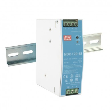 Fuente de Poder Industrial 120W 48Vdc 2,5A carril DIN NDR-120-48 Wi-Tek