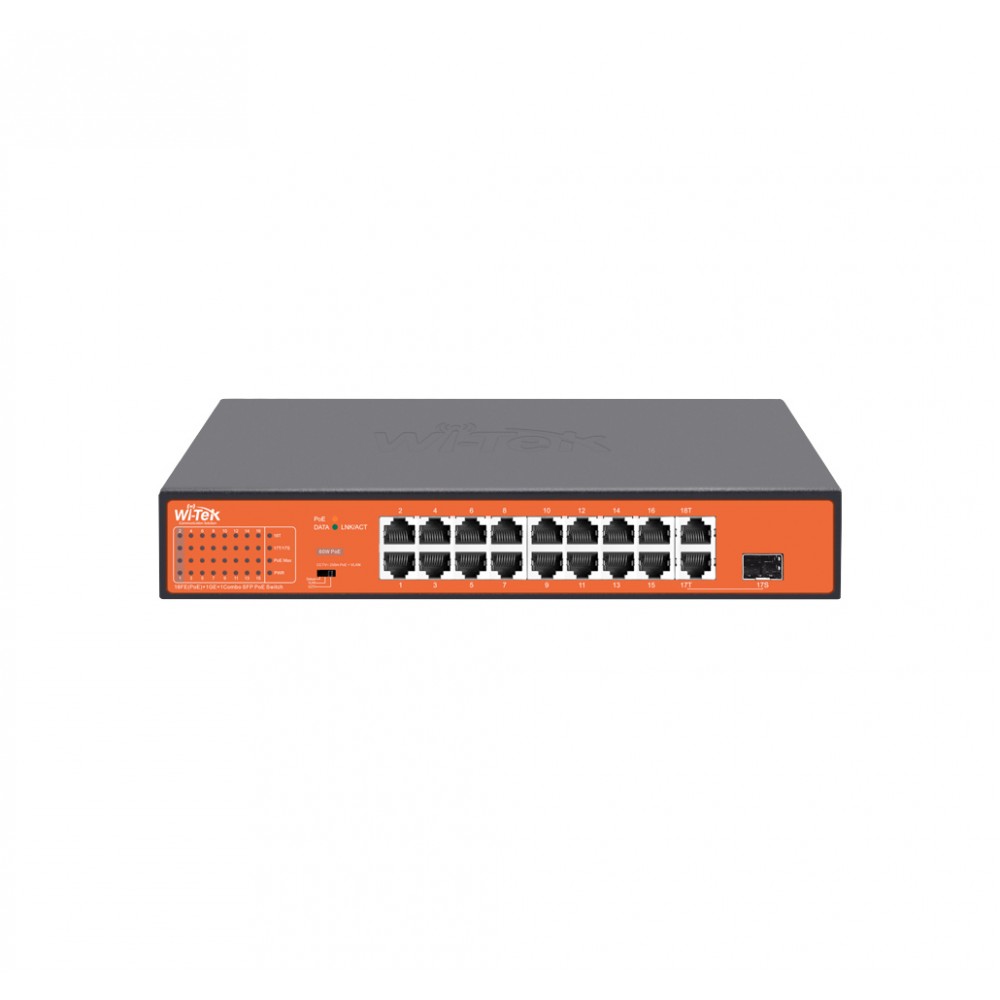 Switch 16FE PoE 185W 250Mts Long range 1GE + 1SFP Uplink no administrable WI-PS518G V4 Wi-Tek Switch 16FE PoE 185W 250Mts Long range 1GE + 1SFP Uplink no administrable WI-PS518G V4 Wi-Tek