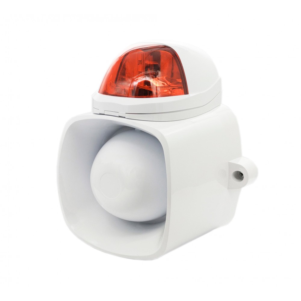 Sirena 20w Con Audio de advertencia, de Exterior Blanca y Luz Roja ATC Sirena 20w Con Audio de advertencia, de Exterior Blanca y Luz Roja ATC