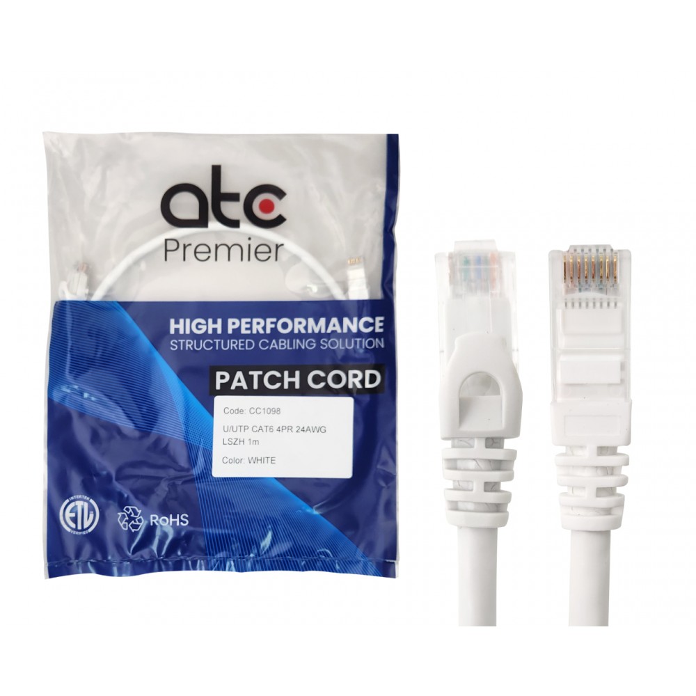 ATC PREMIER CORD CAT 6 x 1 MT BLANCO LSZH ZPU6HF-IB-T ATC PREMIER CORD CAT 6 x 1 MT BLANCO LSZH ZPU6HF-IB-T