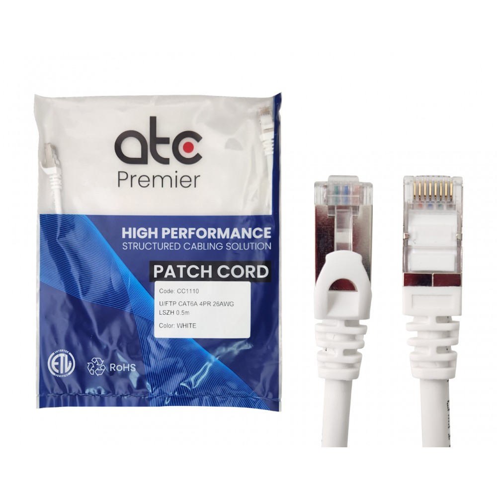 ATC PREMIER CORD CAT 6A U/FTP 0.5 MT BLANCO LSZH ZPF6AHF-IB ATC PREMIER CORD CAT 6A U/FTP 0.5 MT BLANCO LSZH ZPF6AHF-IB