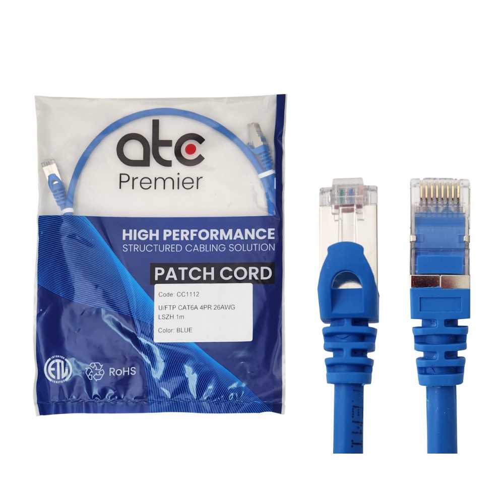 ATC PREMIER CORD CAT 6A U/FTP 1 MT AZUL LSZH ZPF6AHF-IB ATC PREMIER CORD CAT 6A U/FTP 1 MT AZUL LSZH ZPF6AHF-IB
