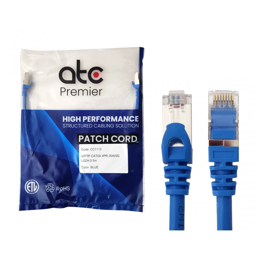 ATC PREMIER CORD CAT 6A U/FTP 0.5 MT AZUL LSZH ZPF6AHF-IB ATC PREMIER CORD CAT 6A U/FTP 0.5 MT AZUL LSZH ZPF6AHF-IB