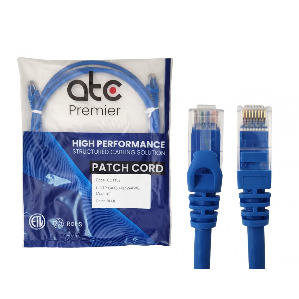 ATC PREMIER CORD CAT 6 x 2 MT AZUL LSZH ZPU6HF-IB-T ATC PREMIER CORD CAT 6 x 2 MT AZUL LSZH ZPU6HF-IB-T