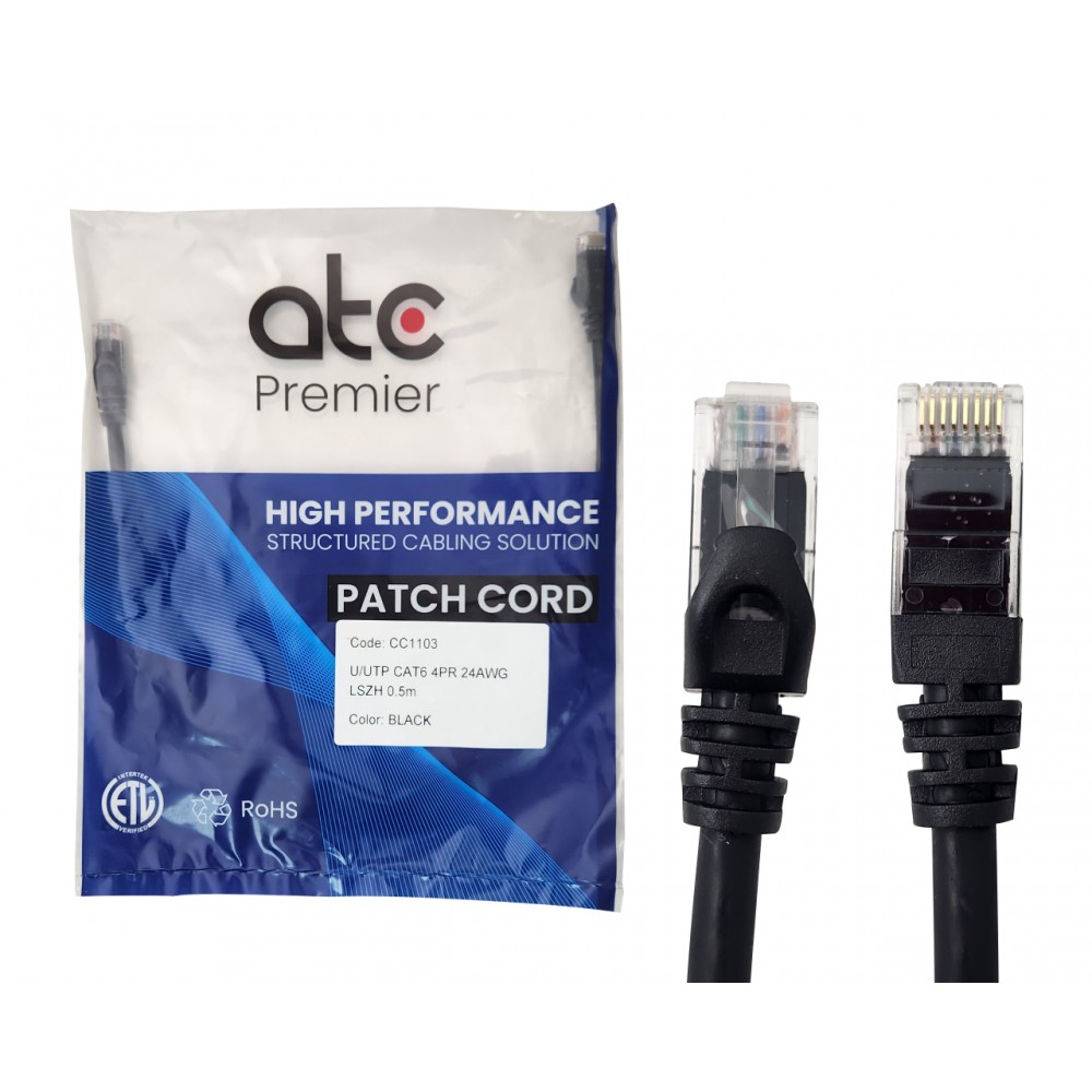 ATC PREMIER CORD CAT 6 x 0.5 MT NEGRO LSZH ZPU6HF-IB-T ATC PREMIER CORD CAT 6 x 0.5 MT NEGRO LSZH ZPU6HF-IB-T