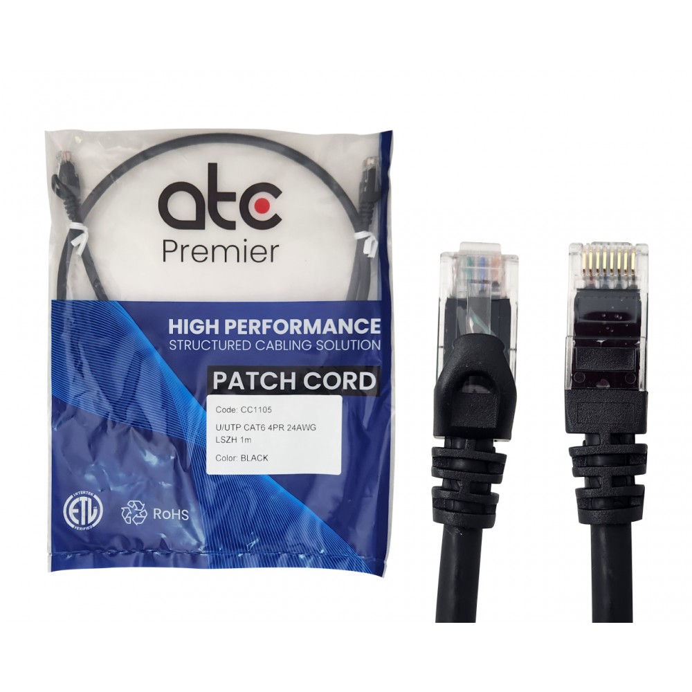 ATC PREMIER CORD CAT 6 x 1 MT NEGRO LSZH ZPU6HF-IB-T ATC PREMIER CORD CAT 6 x 1 MT NEGRO LSZH ZPU6HF-IB-T