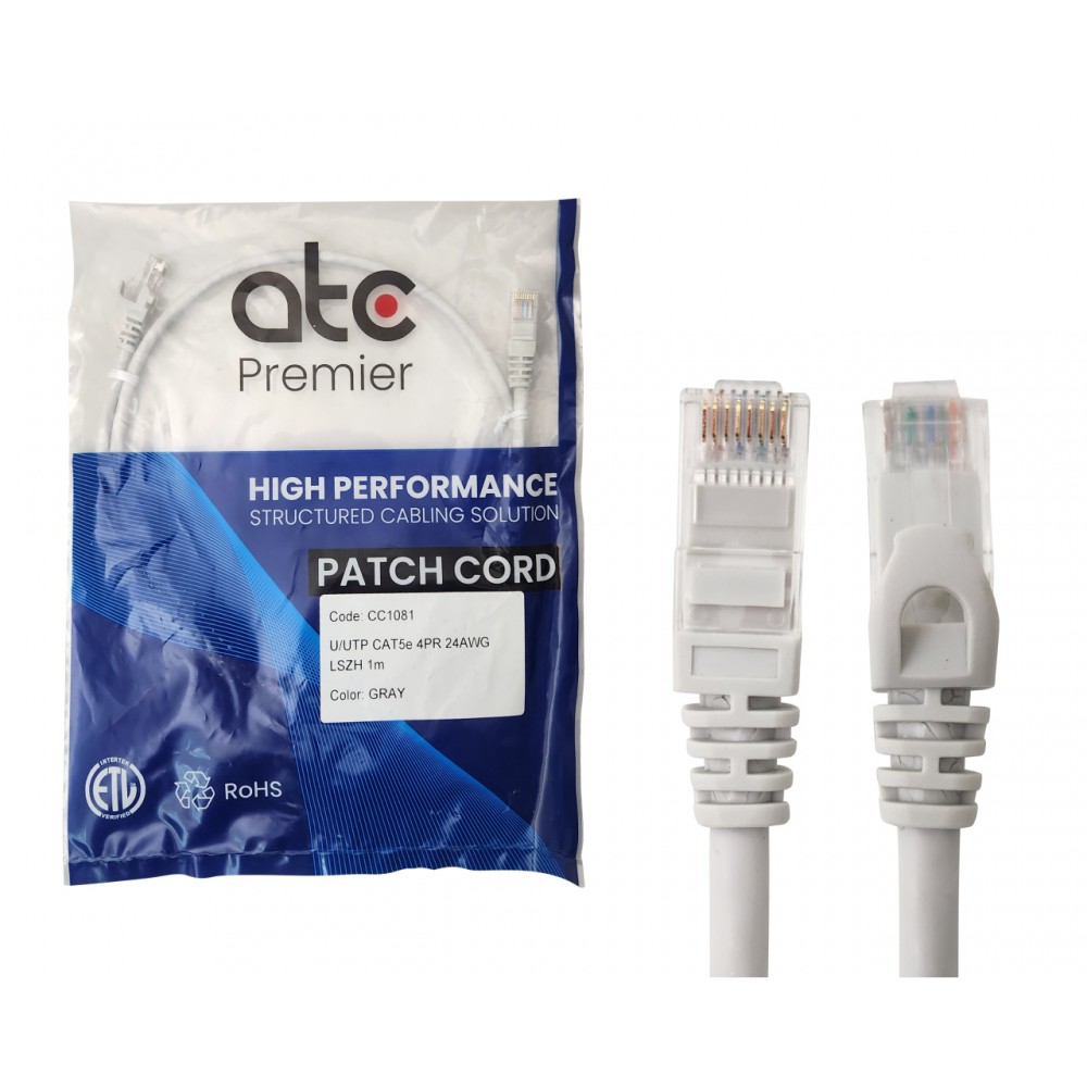 ATC PREMIER CORD CAT 5E x 1 MT GRIS ATC PREMIER CORD CAT 5E x 1 MT GRIS