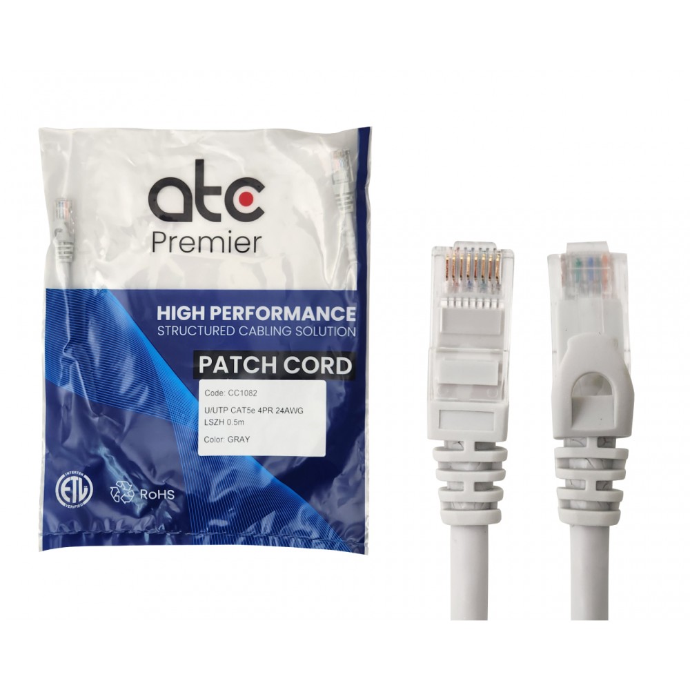ATC PREMIER CORD CAT 5E x 0.5 MT GRIS ATC PREMIER CORD CAT 5E x 0.5 MT GRIS