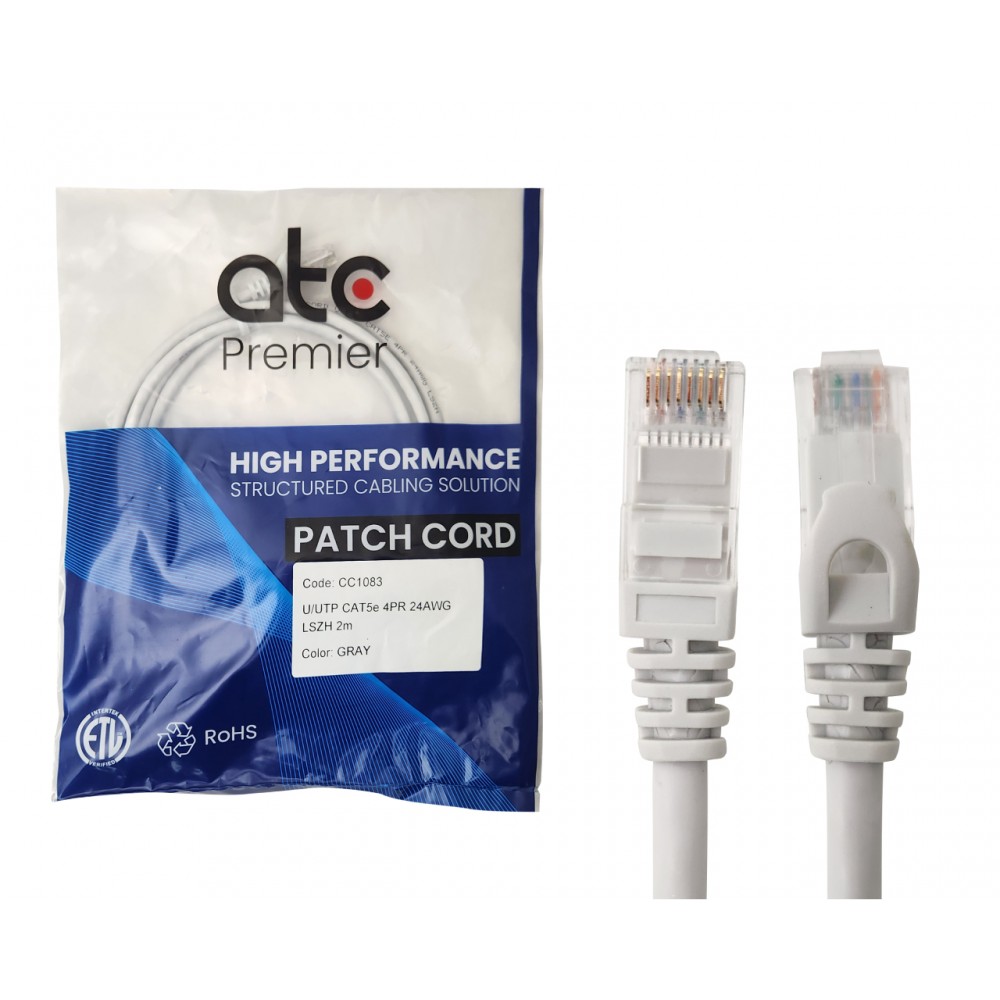 ATC PREMIER CORD CAT 5E x 2 MT GRIS ATC PREMIER CORD CAT 5E x 2 MT GRIS