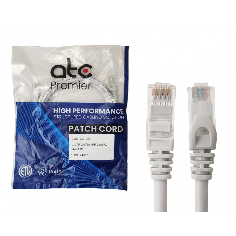 ATC PREMIER CORD CAT 5E x 3 MT GRIS ATC PREMIER CORD CAT 5E x 3 MT GRIS