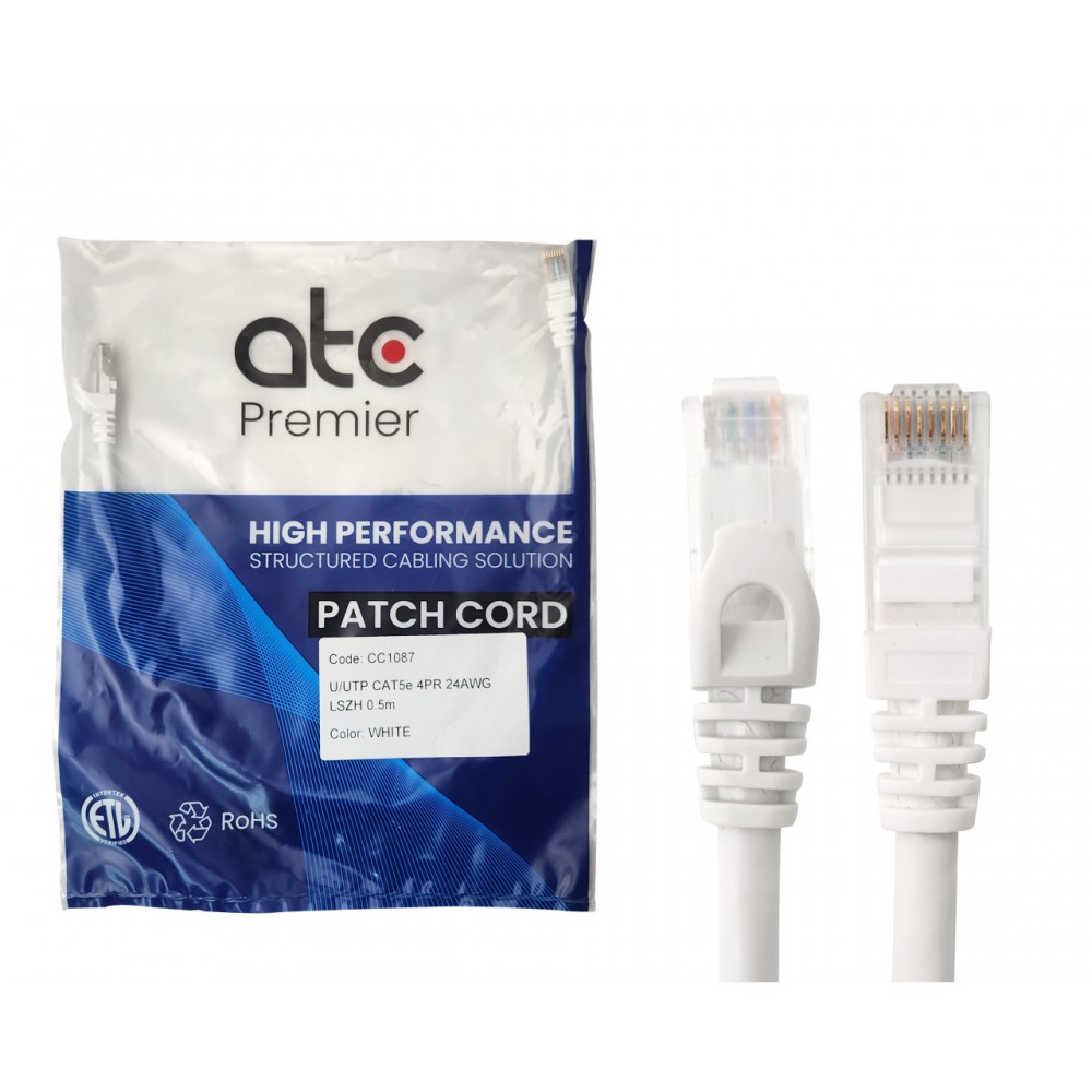 ATC PREMIER CORD CAT 5E x 0.5 MT BLANCO ATC PREMIER CORD CAT 5E x 0.5 MT BLANCO