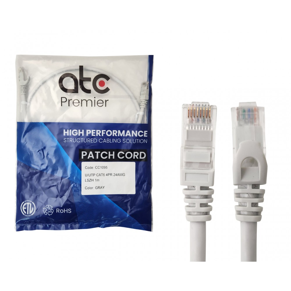 ATC PREMIER CORD CAT 6 x 1 MT GRIS LSZH ZPU6HF-IB-T ATC PREMIER CORD CAT 6 x 1 MT GRIS LSZH ZPU6HF-IB-T