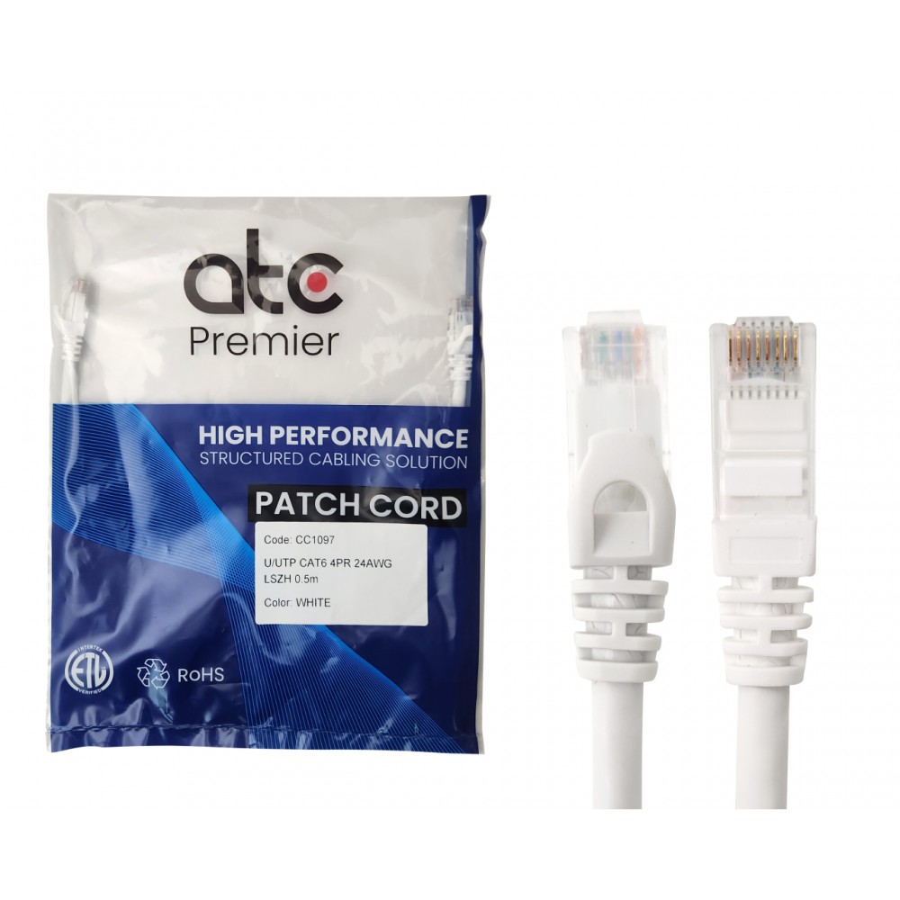ATC PREMIER CORD CAT 6 x 0.5 MT BLANCO LSZH ZPU6HF-IB-T ATC PREMIER CORD CAT 6 x 0.5 MT BLANCO LSZH ZPU6HF-IB-T