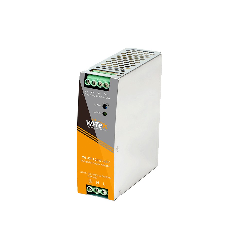 Fuente de Poder Industrial 120W 48Vdc 2,5A carril DIN WI-DP120W-48V Wi-Tek Fuente de Poder Industrial 120W 48Vdc 2,5A carril DIN WI-DP120W-48V Wi-Tek