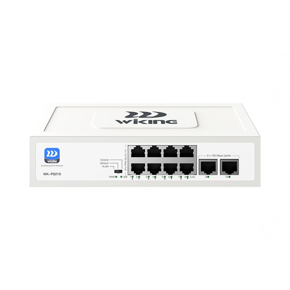 Switch 8FE PoE+ (76W) 250Mts + 2FE No Administrable WK-PS210 Wiking Switch 8FE PoE+ (76W) 250Mts + 2FE No Administrable WK-PS210 Wiking