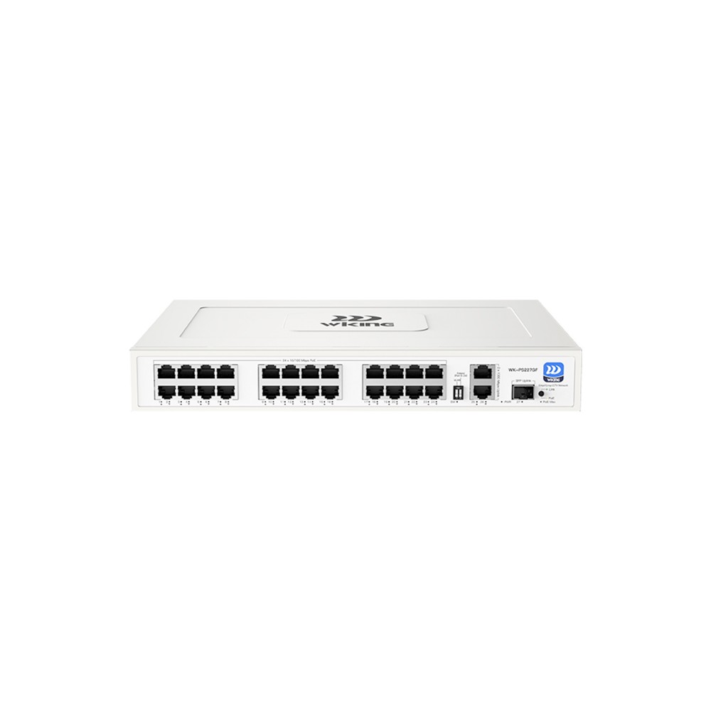 Switch 24FE P1 Hi-PoE 60W P2-24 PoE+ (270W) Mod. Extend + 2GE + 1SFP No Administrable WK-PS227GF Wiking Switch 24FE P1 Hi-PoE 60W P2-24 PoE+ (270W) Mod. Extend + 2GE + 1SFP No Administrable WK-PS227GF Wiking