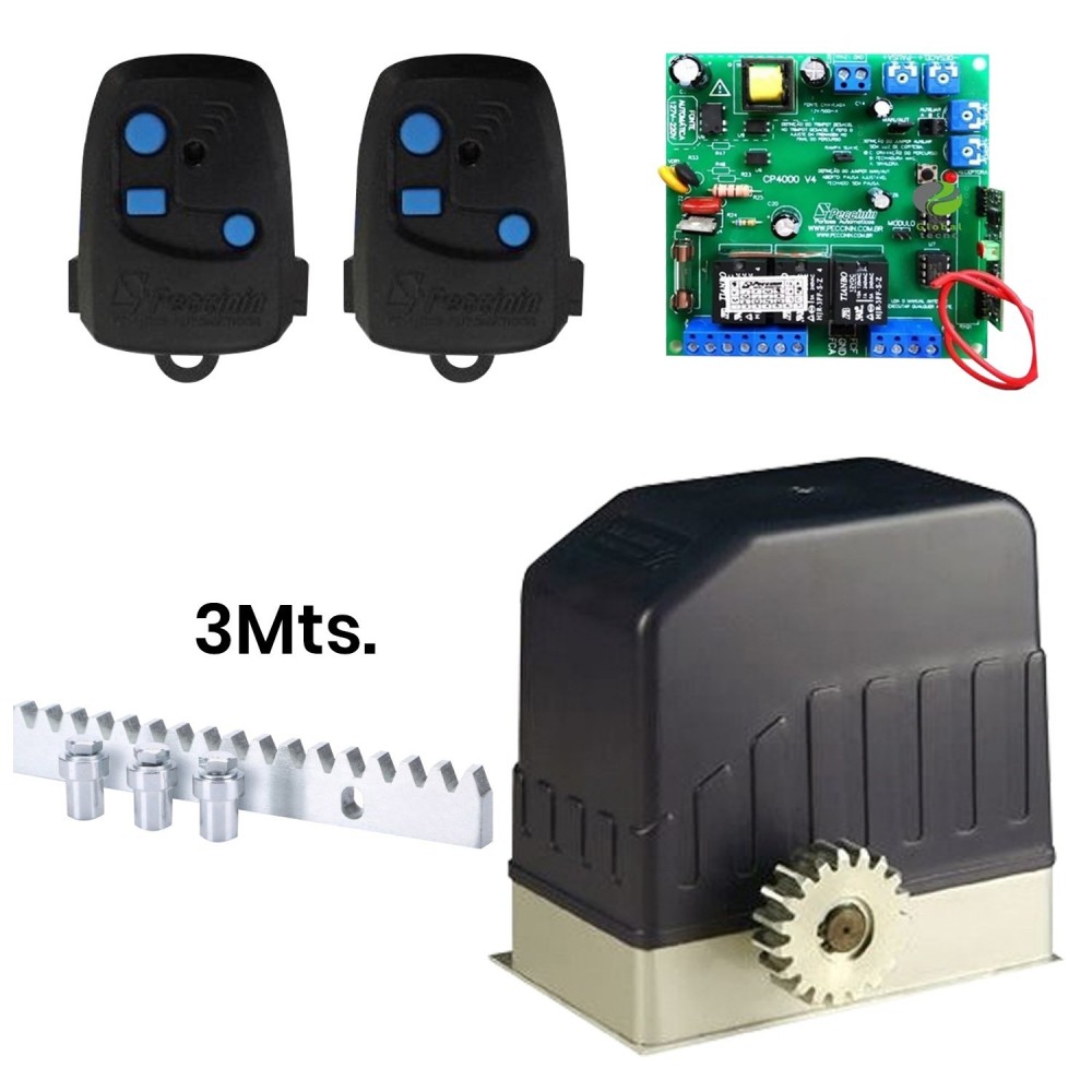 Kit Motor DKC 400 (600kg) Residencial + Central Peccinin + 2TX + 3m Cremallera Acero XIAN FENG