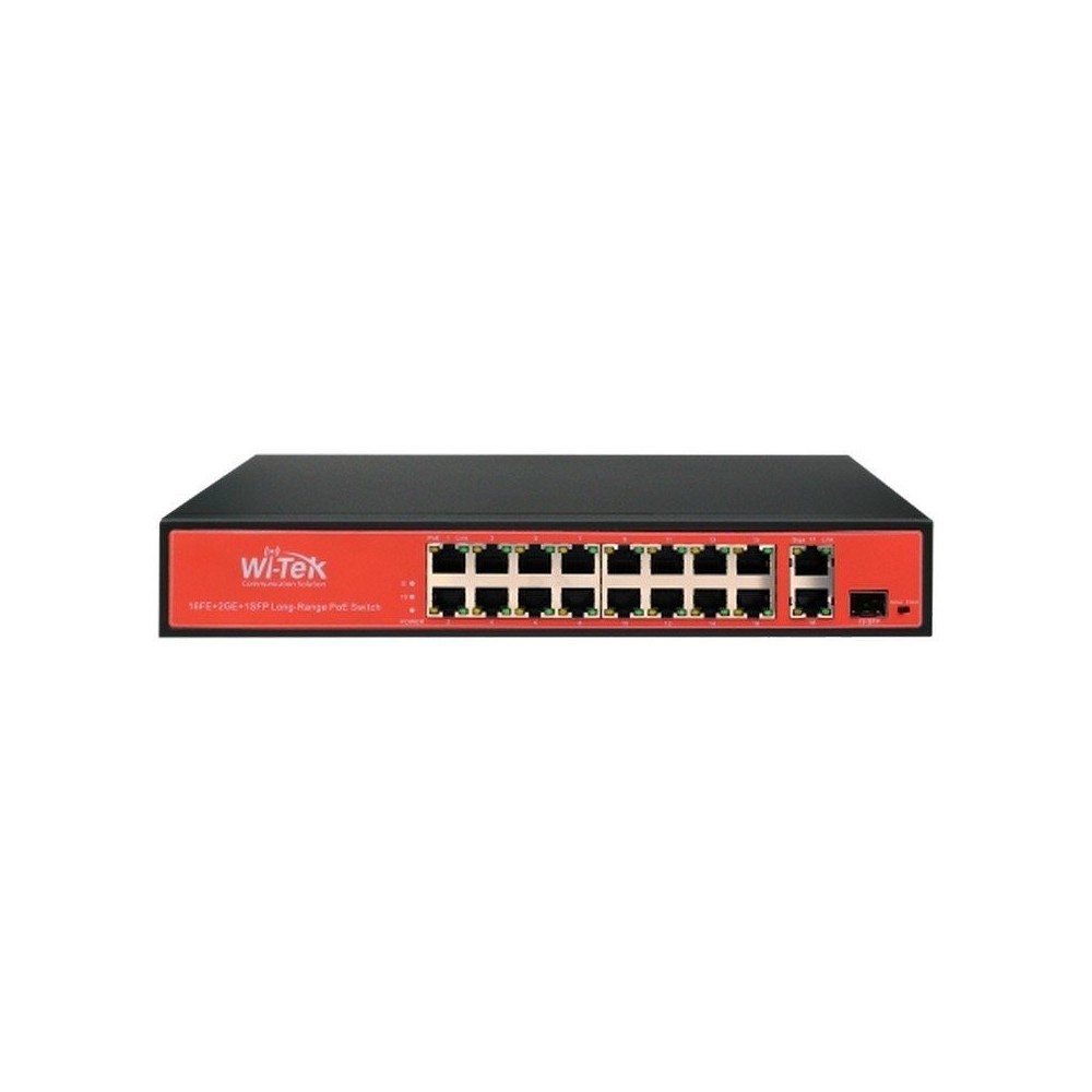Switch 16FE PoE 200W 250Mts Long range 2GE + 1SFP Uplink no administrable WI-PS518G Switch 16FE PoE 200W 250Mts Long range 2GE + 1SFP Uplink no administrable WI-PS518G