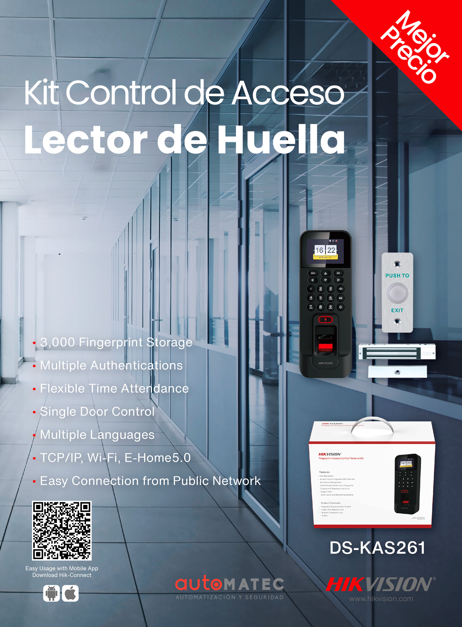 KIT Control de Acceso compatible con APP DS-KAS261 Hikvision